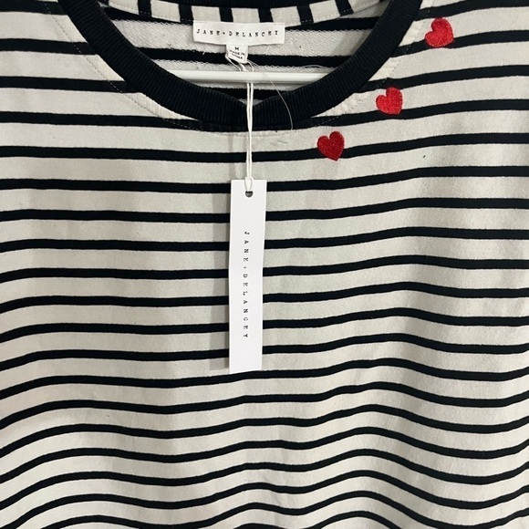 Jane and Delancey NWT cotton pull over White & black stripes Sz M - Picture 2 of 4